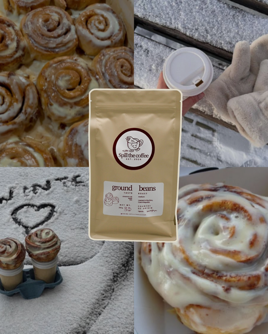 mletá káva s příchutí skořicové rolky